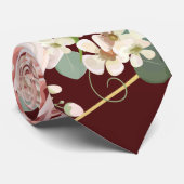 Mannen Dress Stropdas Geometric Garden Roos Wine B (Opgerold)