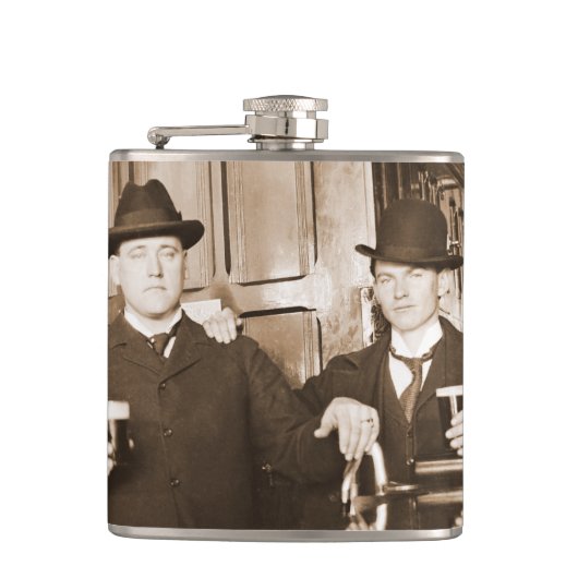 Mannen Drink Beer Foto Saloon Bar 1890 Heupfles (Voorkant)