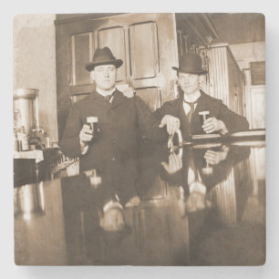  Mannen Drink Beer Foto Saloon Bar 1890 Stenen Onderzetter