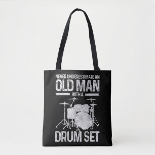 Mannen drummer-cadeaus onderschat nooit een oud Ma Tote Bag
