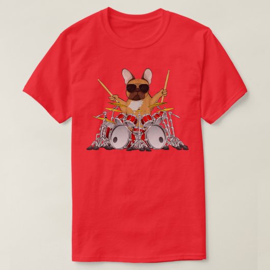 Mannen drummer Franse bulldog drums drummelende ho T-shirt (Design voorkant)