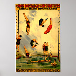 Mannen duiken in de pool Vintage 1898 Circus Poste Poster