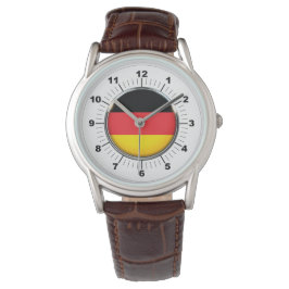 Mannen Duitse vlag Classic bruin lederen horloge