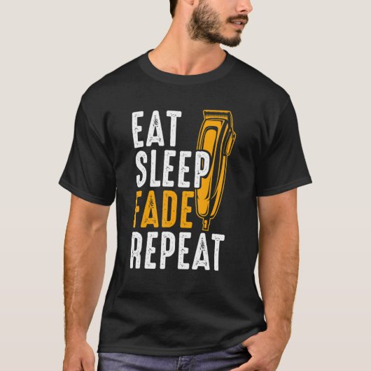 Mannen Eat Sleep Fade Herhaal Barber Barbershop T-shirt (Voorkant)