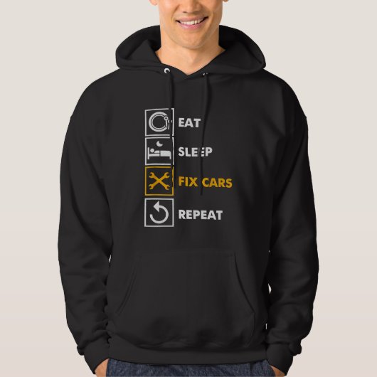Mannen Eat Sleep Fix Cars Automechanic Car Scratch Hoodie (Voorkant)
