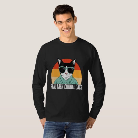 Mannen Echte Mannen Knuffel Katten Kat  Mannen Kat T-shirt (Voorkant volledig)