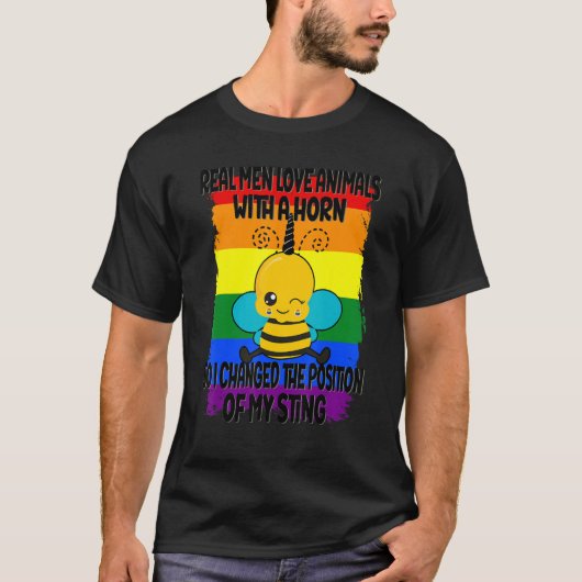 Mannen echte Mannen Pride LGBTQ bijen Funny Gay Ra T-shirt (Voorkant)