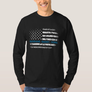 Mannen echtgenoot papa Hero Thin Blue Line Police T-shirt