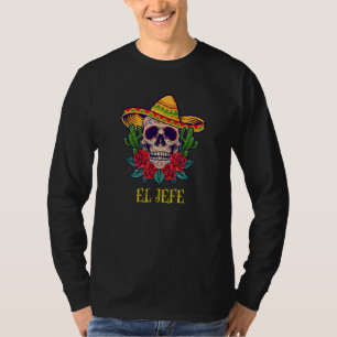 Mannen El Jefe Skull Rozen Sombrero Mexicaanse bos T-shirt