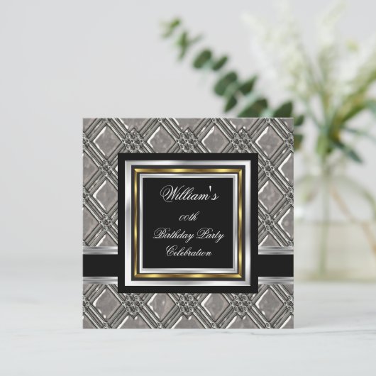 Mannen Elegant Black Gold Silthday Metal 2 Kaart (Staand voorkant)