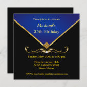 Mannen Elegant Gold Blue Birthday Party Kaart (Voorkant / Achterkant)
