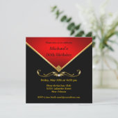Mannen Elegant Gold Red Birthday Party Kaart (Staand voorkant)