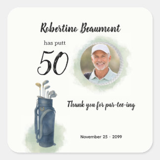 Mannen Elegant Golf Thema Foto 50e verjaardag Vierkante Sticker