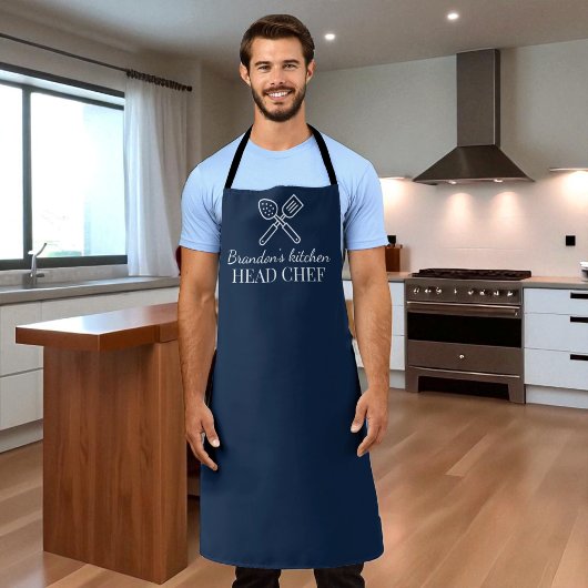 Mannen Elegant Marine Blauw Chef Naam Modern Eenvo Schort