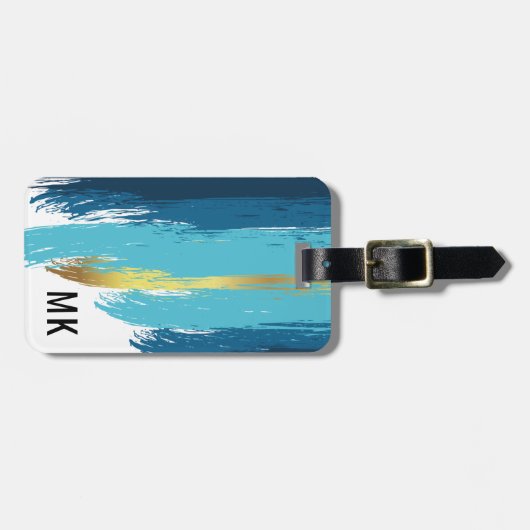 Mannen Elegant Navy Blue & Gold Monogram Bagagelabel