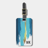 Mannen Elegant Navy Blue & Gold Monogram Bagagelabel (Voorkant verticaal)