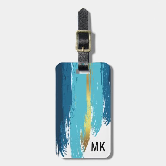 Mannen Elegant Navy Blue & Gold Monogram Bagagelabel (Voorkant verticaal)