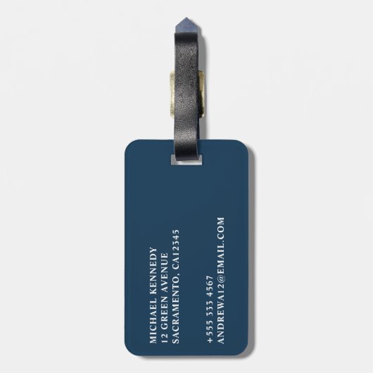 Mannen Elegant Navy Blue & Gold Monogram Bagagelabel (Achterkant verticaal)