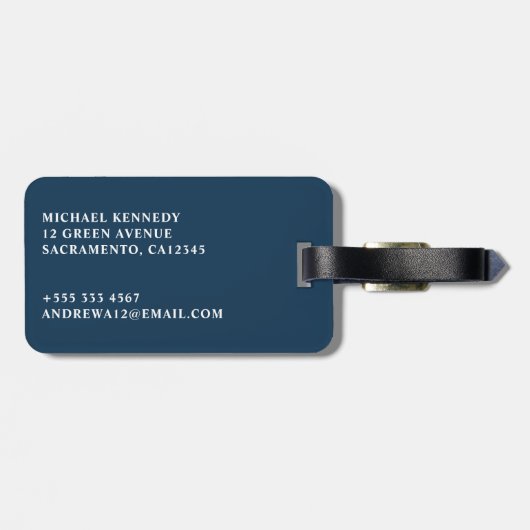 Mannen Elegant Navy Blue & Gold Monogram Bagagelabel (Achterkant horizontaal)