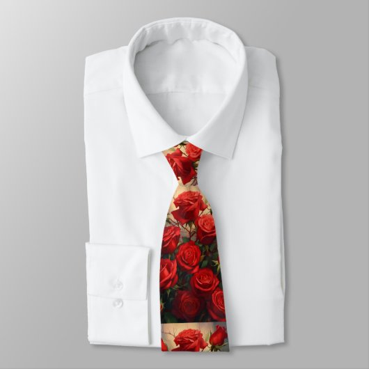 Mannen Elegant Red Rose Print Stropdas. Stropdas (Gebonden)