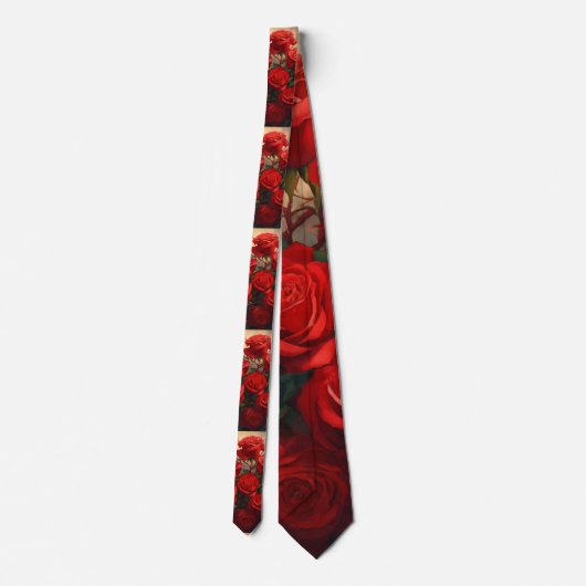 Mannen Elegant Red Rose Print Stropdas. Stropdas (Achterkant)