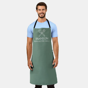 Mannen Elegant Sage Green Chef Modern Grill BBQ Schort