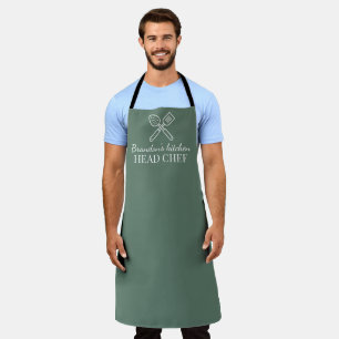 Mannen Elegant Sage Groene Chef Naam Modern Eenvou Schort