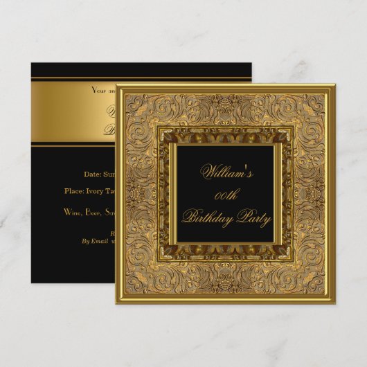 Mannen Elegant Wooden Kijk Gold Birthday Party Kaart (Voorkant / Achterkant)