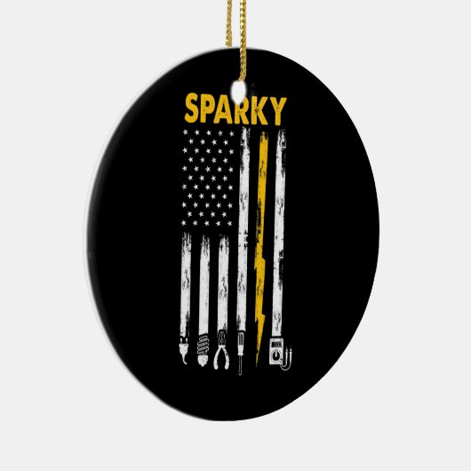 Mannen elektricien US Flag Sparky Tools Keramisch Ornament (Rechts)