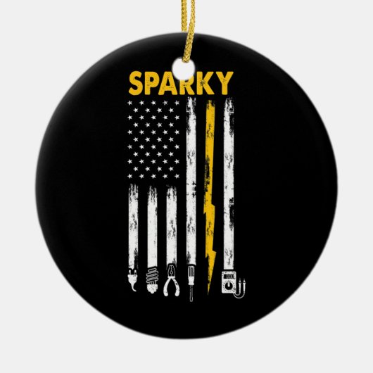 Mannen elektricien US Flag Sparky Tools Keramisch Ornament (Voorkant)