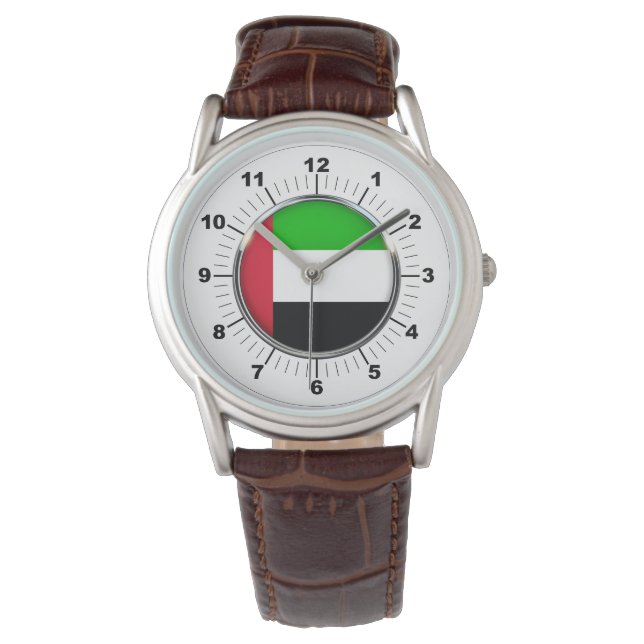Mannen Emirates Flag Classic Bruin Lederen horloge (Voorkant)