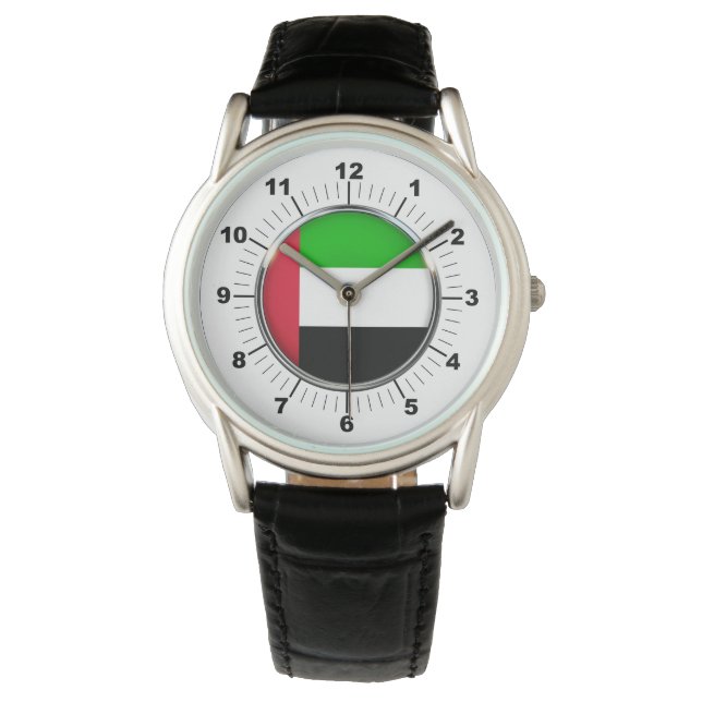 Mannen Emirates Flag Protector Zwart lederen horlo Horloge (Voorkant)