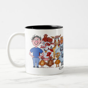 Mannen en dieren cartoon tweekleurige koffiemok
