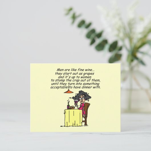Mannen en FIne Wine Humor Briefkaart (Staand voorkant)