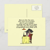 Mannen en FIne Wine Humor Briefkaart (Voorkant / Achterkant)