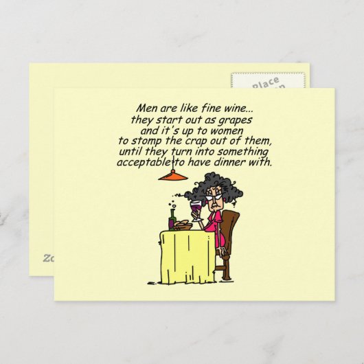 Mannen en FIne Wine Humor Briefkaart (Voorkant / Achterkant)