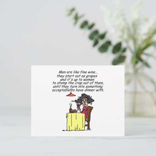Mannen en FIne Wine Humor Briefkaart (Staand voorkant)