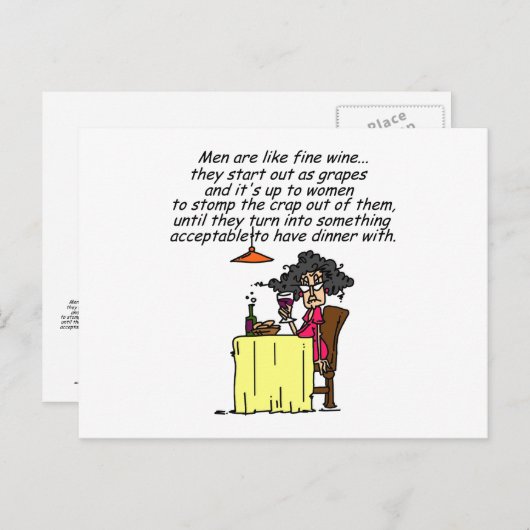 Mannen en FIne Wine Humor Briefkaart (Voorkant / Achterkant)