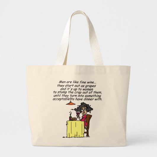 Mannen en FIne Wine Humor Grote Tote Bag (Voorkant)