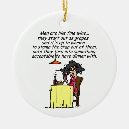Mannen en FIne Wine Humor Keramisch Ornament (Voorkant)