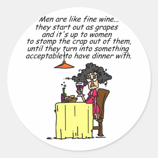 Mannen en FIne Wine Humor Ronde Sticker (Voorkant)