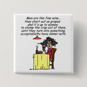 Mannen en FIne Wine Humor Vierkante Button 5,1 Cm