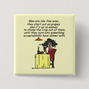 Mannen en FIne Wine Humor Vierkante Button 5,1 Cm