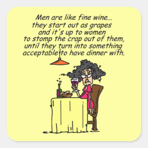 Mannen en FIne Wine Humor Vierkante Sticker