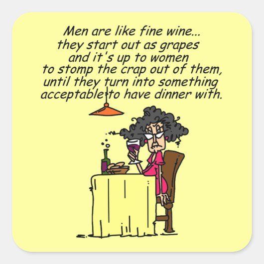 Mannen en FIne Wine Humor Vierkante Sticker (Voorkant)