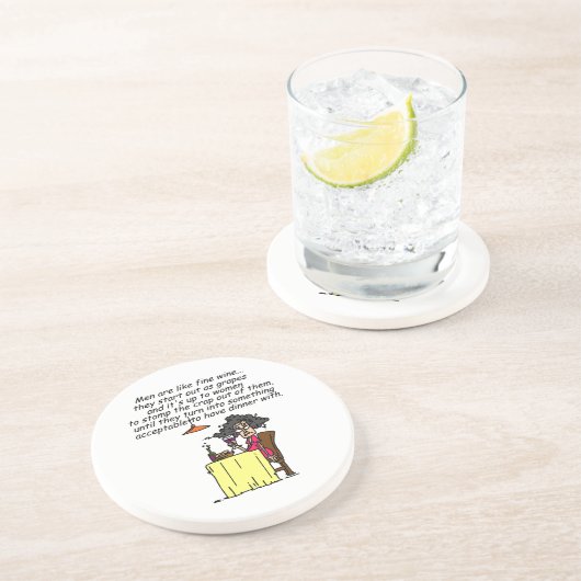 Mannen en FIne Wine Humor Zandsteen Onderzetter (Zijkant)