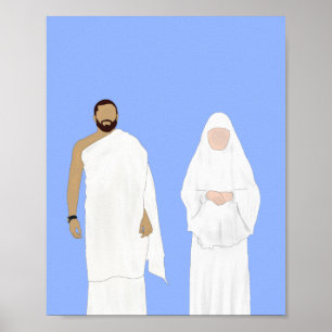 Mannen en vrouwen in Hajj Hand Drawn Poster