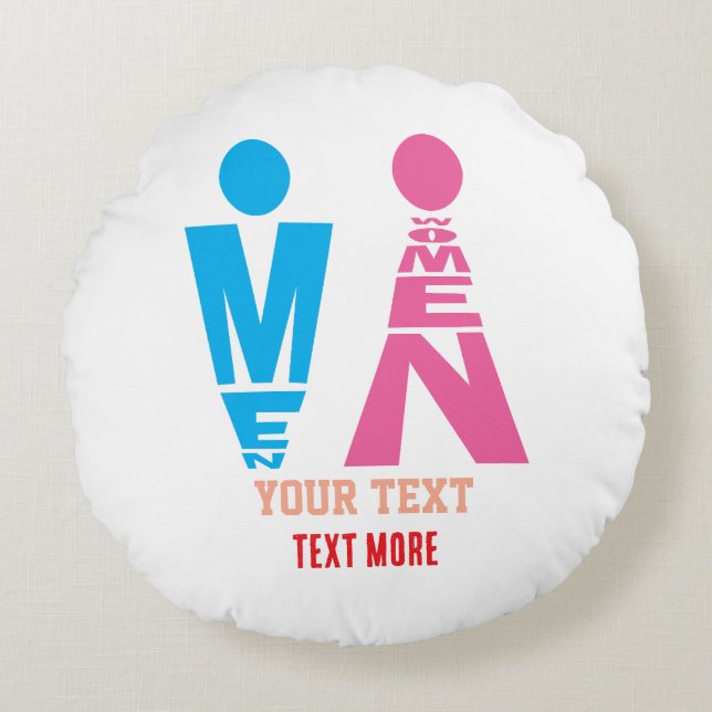 Mannen- en Vrouwentypografie Pictogramontwerp Rond Kussen (Voorkant)