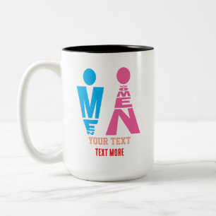Mannen- en Vrouwentypografie Pictogramontwerp Tweekleurige Koffiemok