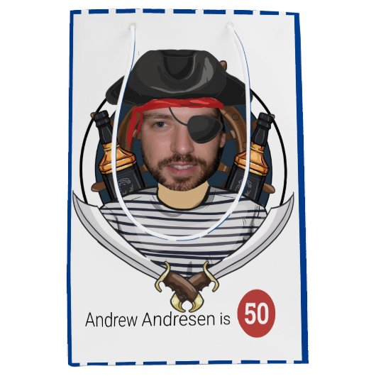 Mannen Fab Pirate Birthday Funny 50th Face Great Medium Cadeauzakje (Voorkant)